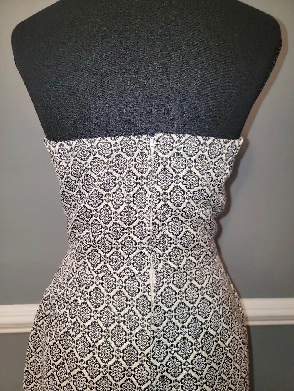 miami Strapless Sheath Dress in Black and White Tile Print - Picture 6 of 13